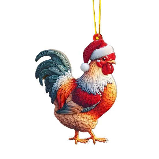 Christmas Ornament 2D Acrylic Dog Bear Bee Rabbit Rooster Hanging Decoration Cartoon Animals Xmas Tree Pendant for Home Party Decor