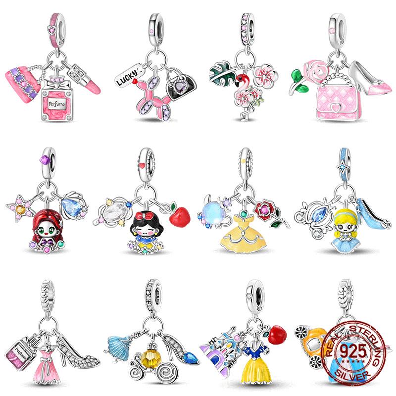 New 100% 925 Silver Pumpkin Car Princess & Cactus Pendant Fit 925 Bracelet Jewelry Making Women Gift