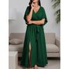 Plus Size Women Cross V Neck Frill Short Sleeve High Waist Long Banquet Evening Dress