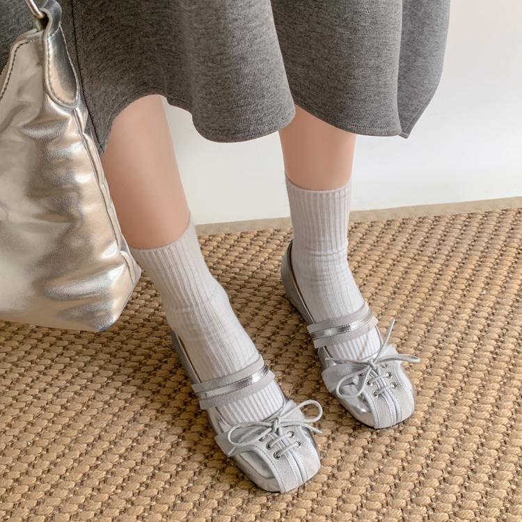 2025 new niche ballet shoes French bow lace-up Mary Jane square head inner height-increasing single shoes women