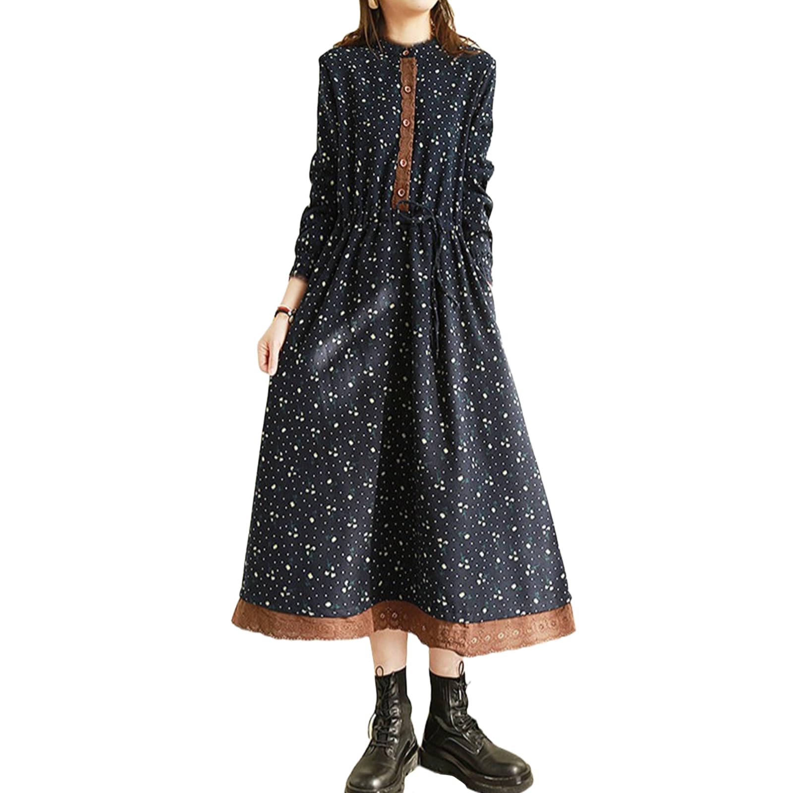 

Цветочная длинная рубашка с макси-клешем, длинная, большая, этническая, мелкая, цветочная, повседневная, зимняя [Leadamon-oee] Платье, Платье, женское, Платье, кружево, Платье, Платье,