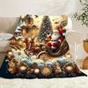 1pc Christmas Santa Sleigh Printed Blanket ,Sofa, Bed, Travel, Lunch Break, Flannel Blanket.