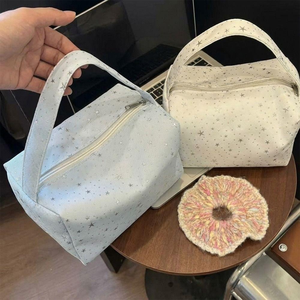 Portable Shining Star Patterns Makeup Bag Large Capacity Handheld Toiletry Bag Storage Bag Home Travel