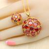 Gold Color Jewelry Sets For Women Red Zircon Bracelet Hoop Earrings Necklace Pendant Rings Free Gift Box