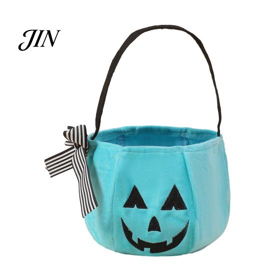 Embroidered Candy Holder Halloween Pumpkin Bag for Kids, Trick or Treat Tote Large with Handle, Reusable Snack Bucket Party Favors Festive Decoration