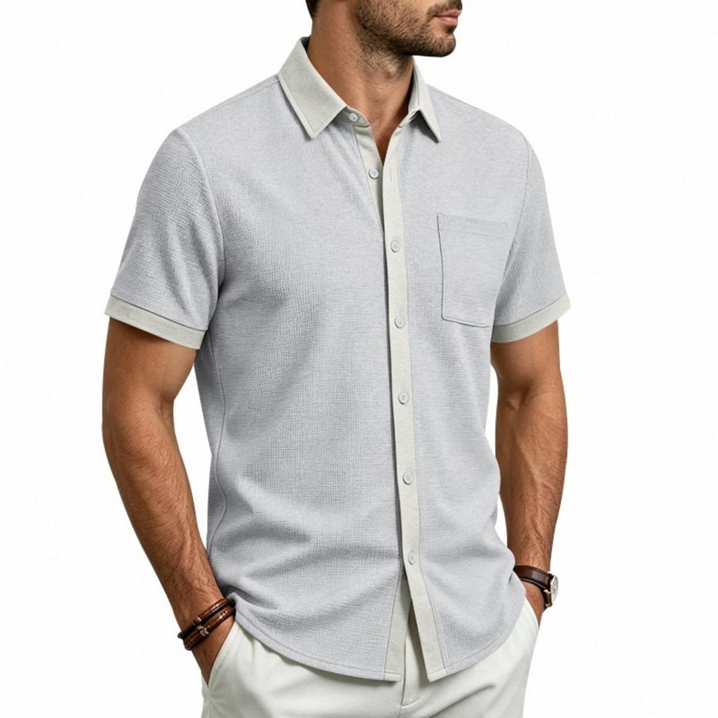 Men's Short Sleeve Quick Dry Outdoor Collared Shirt with Chest Pocket and Button Down Front for Casual Wear