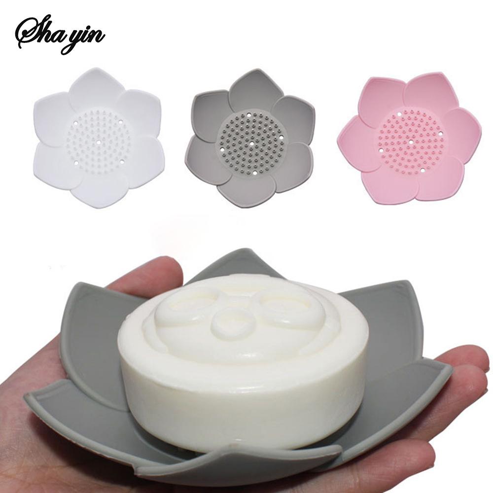 1pcs Bathroom Soap Box Lotus Design Soap Holder Silicone Soap Box Drain Box Bathroom Accessories