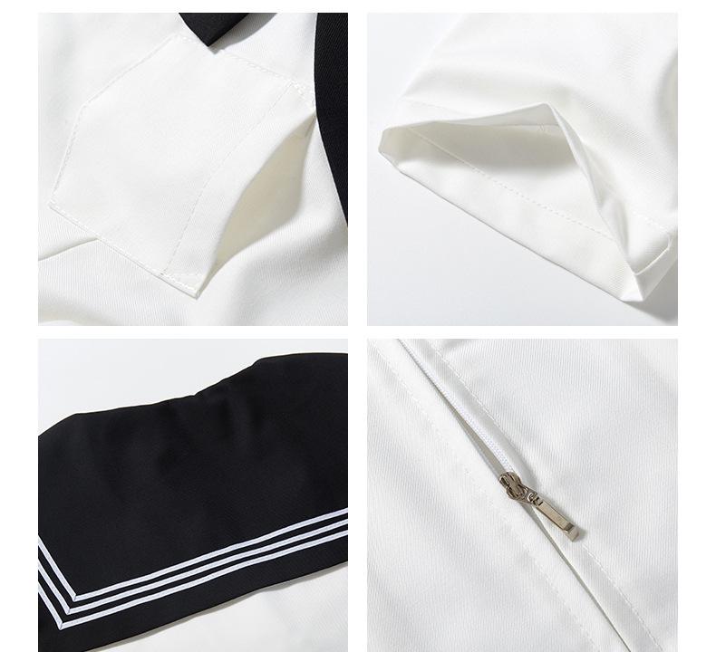 After-Sales Black Collar White JK Sailor Suit Set with Pleated Skirt