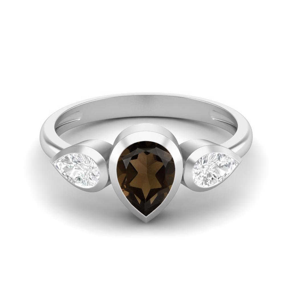 Pear Shape Smoky Quartz Gemstone 925 Sterling Silver Ring