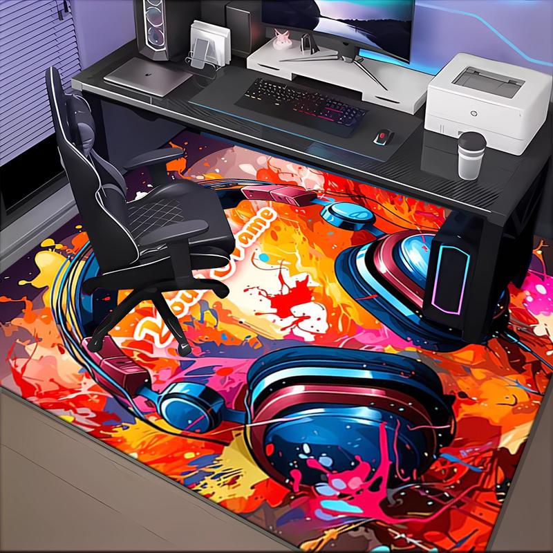 1PC Custom Name Music Headphones Artwork Theme Floor Mat Ideal for Living Room, Game Rooms, Office, Bedroom,Floor Mat Playful Design
