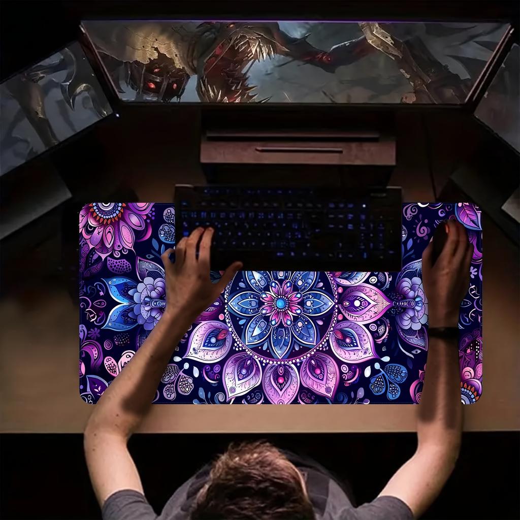 Large Floral Mandala Mouse Pad Gaming Keyboard Mat Home Office Desk Pad Vibrant Purple Blue Pink Mouse Pads for Desk Mouse Mat