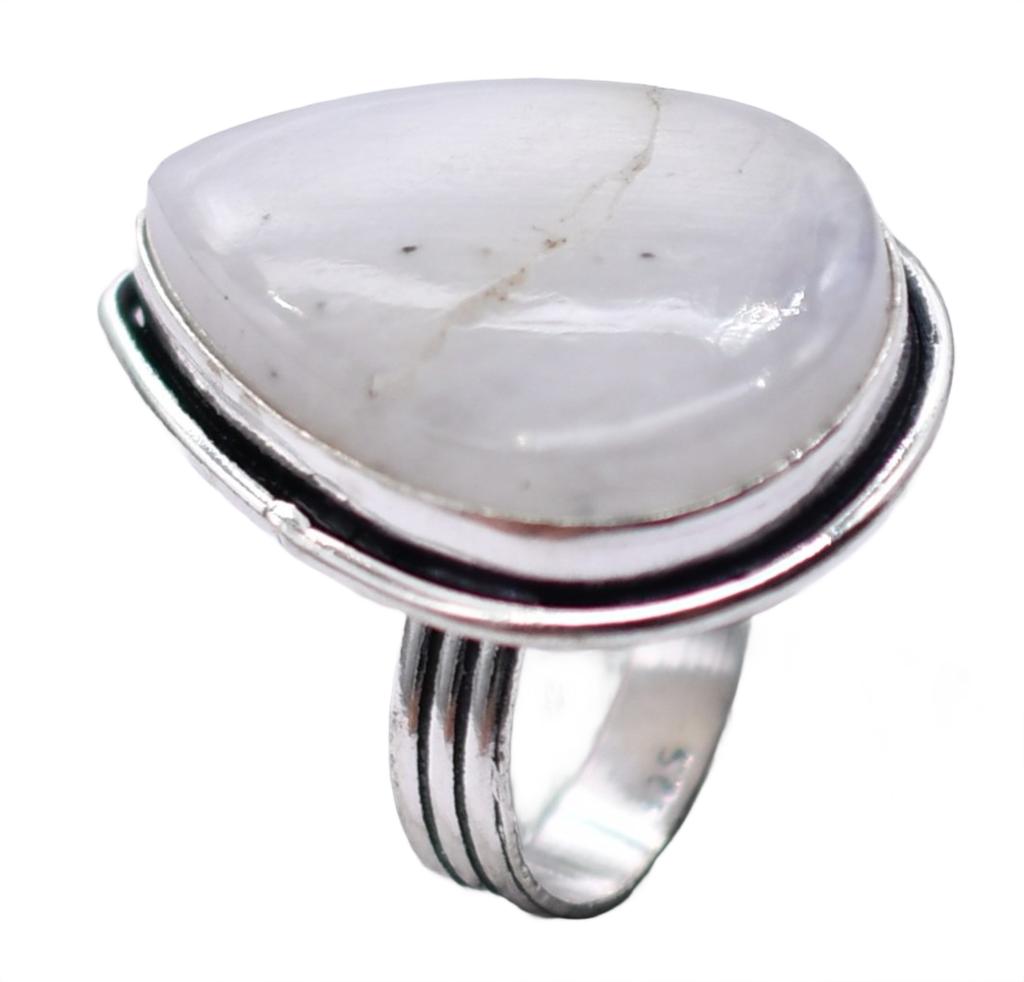 Moonstone Natural Gemstone Antique Silver Plated Ring US Size-5.75 R 5182