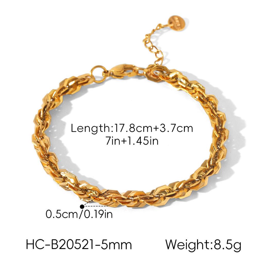 Euro-American Ins style 18k gold stainless steel thick rope bracelet for women, non-fading titanium steel necklace