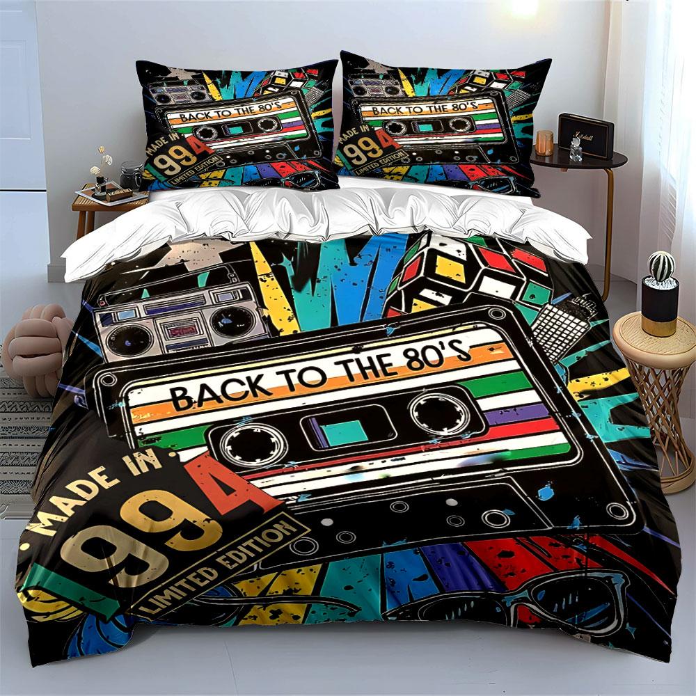 "Retro 80s Style Decor Set" Bedding Set with 1 Duvet Cover 2 Pillowcases Single Double King Queen, Gift