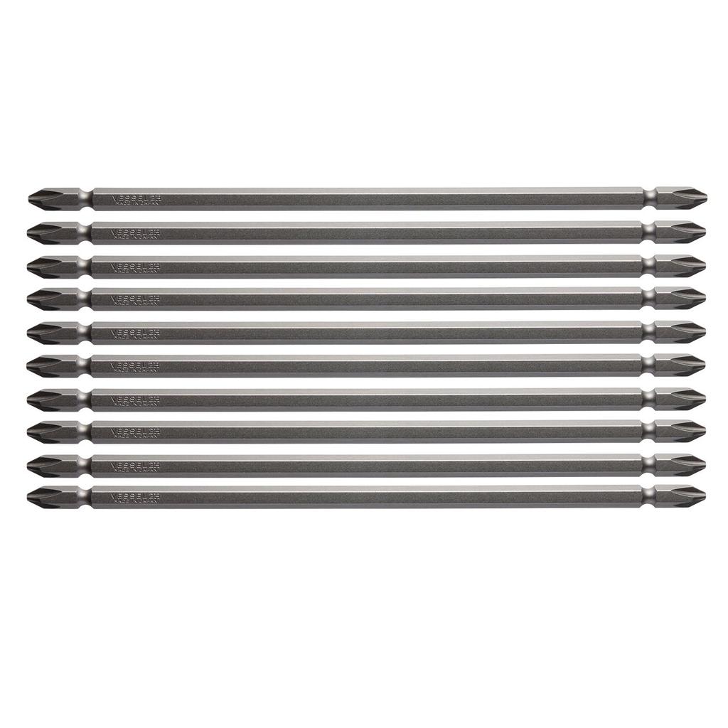 VESSEL Double-Ended Bits for Electric Screwdrivers, +2 x 200mm, 10-Piece Set, Hardness H (High Hardness), A14 ZP