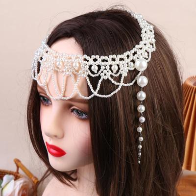 White Beaded Headdress French Style Pearl Bridal Headwear Wedding Elegant Hair Jewelry Photography Accessories