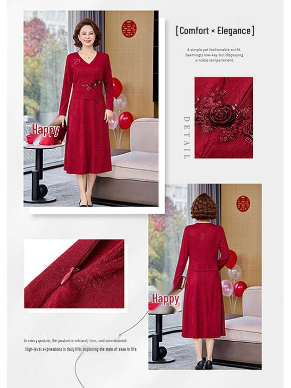Elegant Red Wedding Banquet Mother-of-the-Bride Dress 2026