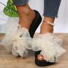 Fashion Mesh Flower Shaped Wedge Slippers Women 2025 Stylish Sequins Thick Sole Sandals for Woman Non Slip Soft Bottom Slides Mujer