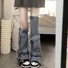 Womens Harajuku Punk Rock Denim Leg Warmer Socks Gothic Bandage Buckled Knee High Foot Cover Aesthetic Grunge Streetwear