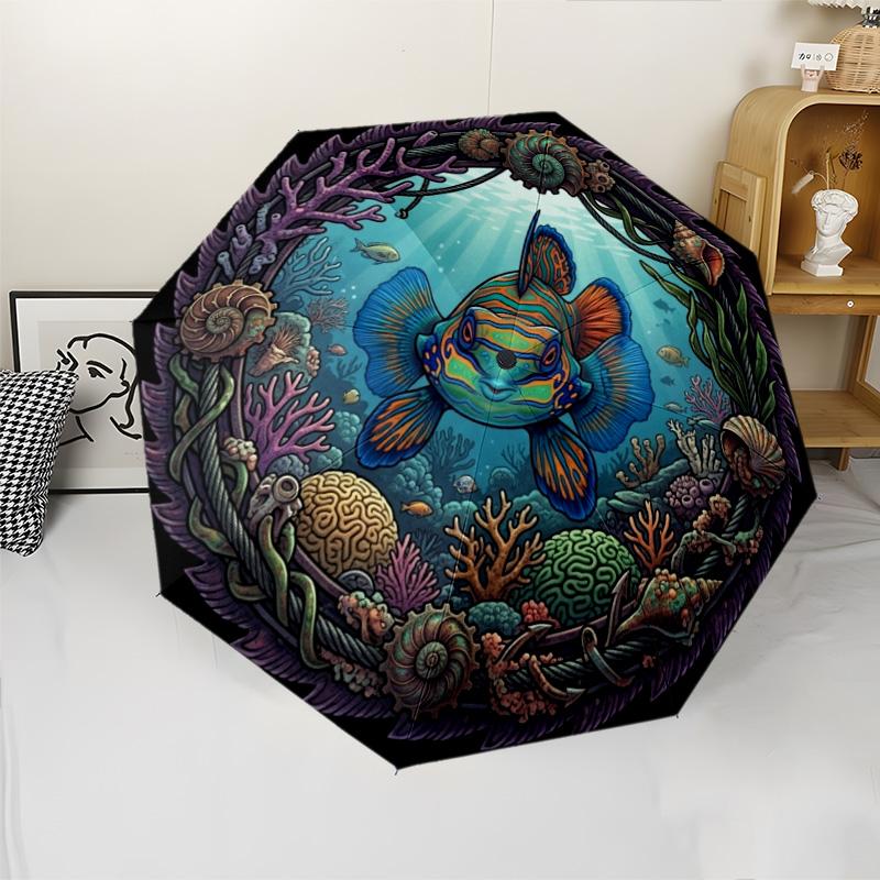 Underwater Marine Life pattern umbrella, portable and foldable design, 8 ribs, a casual accessory for Halloween, Christmas, and birthday gifts.