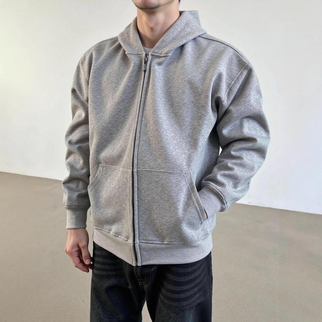 RDT Menswear Boxy Short Thickened Hoodie - Heavyweight Loose Fit Solid Color Sweatshirt