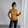 Spring Women's Lace Long Sleeve Stretch High Neck T-Shirt
