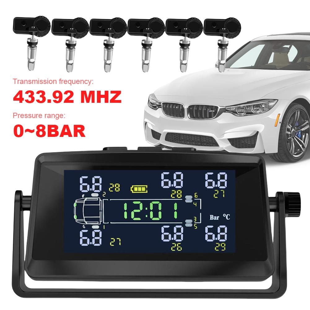 Reifendruckkontrollsystem mit 6 Sensoren USB/Solar TPMS Reifentemperaturmonitor für Wohnmobil Anhänger LKW