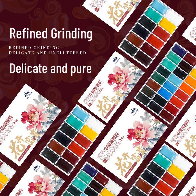 LANPO Chinese Painting Pigments: Solid Pigments for Traditional Ink Art - 12 or 24 Color Sets for Beginners