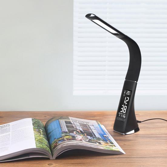 LED Table Lamp Brightness Adjustable Touch Control Flicker Free Eye Protection Digital Screen Design Blue-light Free LED Reading Lamp Alarm Clock