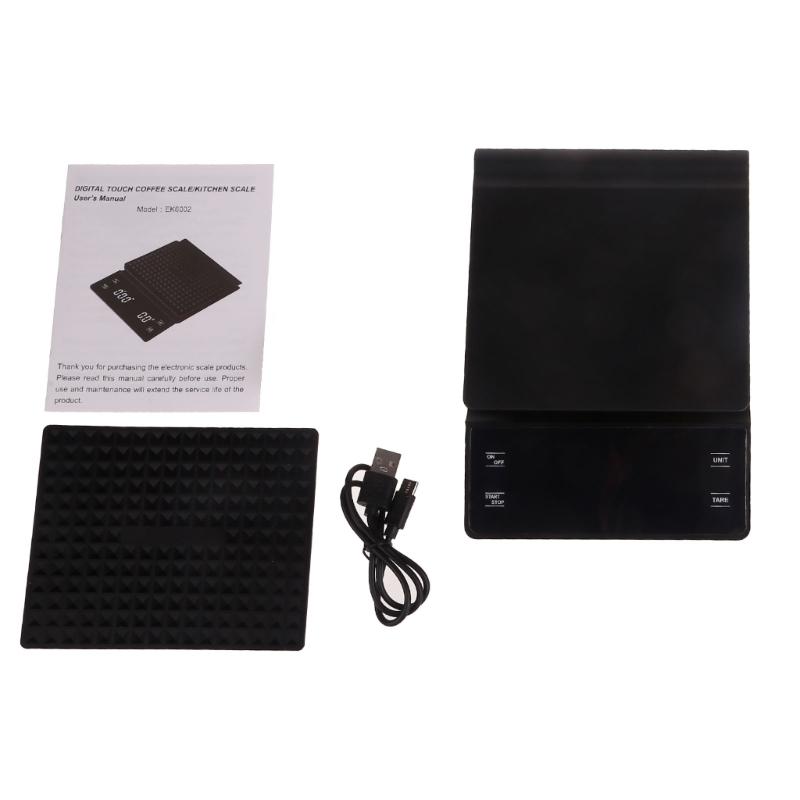 Espresso Coffee Kitchen Scale Mini Intelligent Timer USB Rechargeable Compatible for Home Professional Use 3kg Capacity