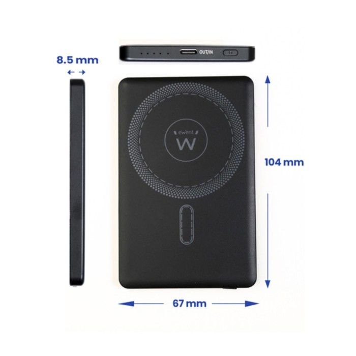 Batterie externe ewent ultraslim 5000mah magsafe pd 22.5w noire