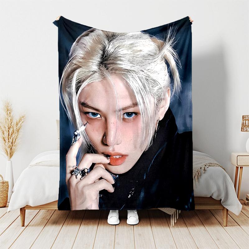 1pc Blanket Kpop Print Design, Lightweight Blanket for Sofa, Bed- Soft &Warm, Gift for All Seasons like Christmas, Halloween