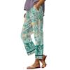 Women Capri Pants Casual Tropical Floral Print Elastic High Waist Drawstring Loose Fit Summer Beach Cropped Trousers