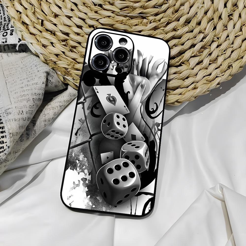 Dice Poker Casino Phone Case for iphone 16 15 Pro 14 13 Mini 11 12 Max Xr X Xs 7 8 Plus Black soft shell Cover