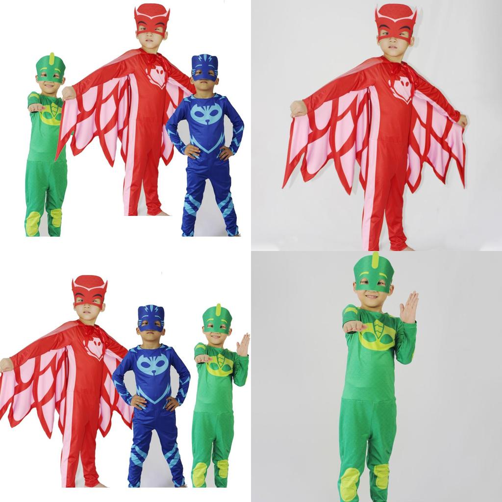 Noblekids Pj Mask Costume Featuring Colorful Catboy Owlette Gekko Jumpsuit For Kids