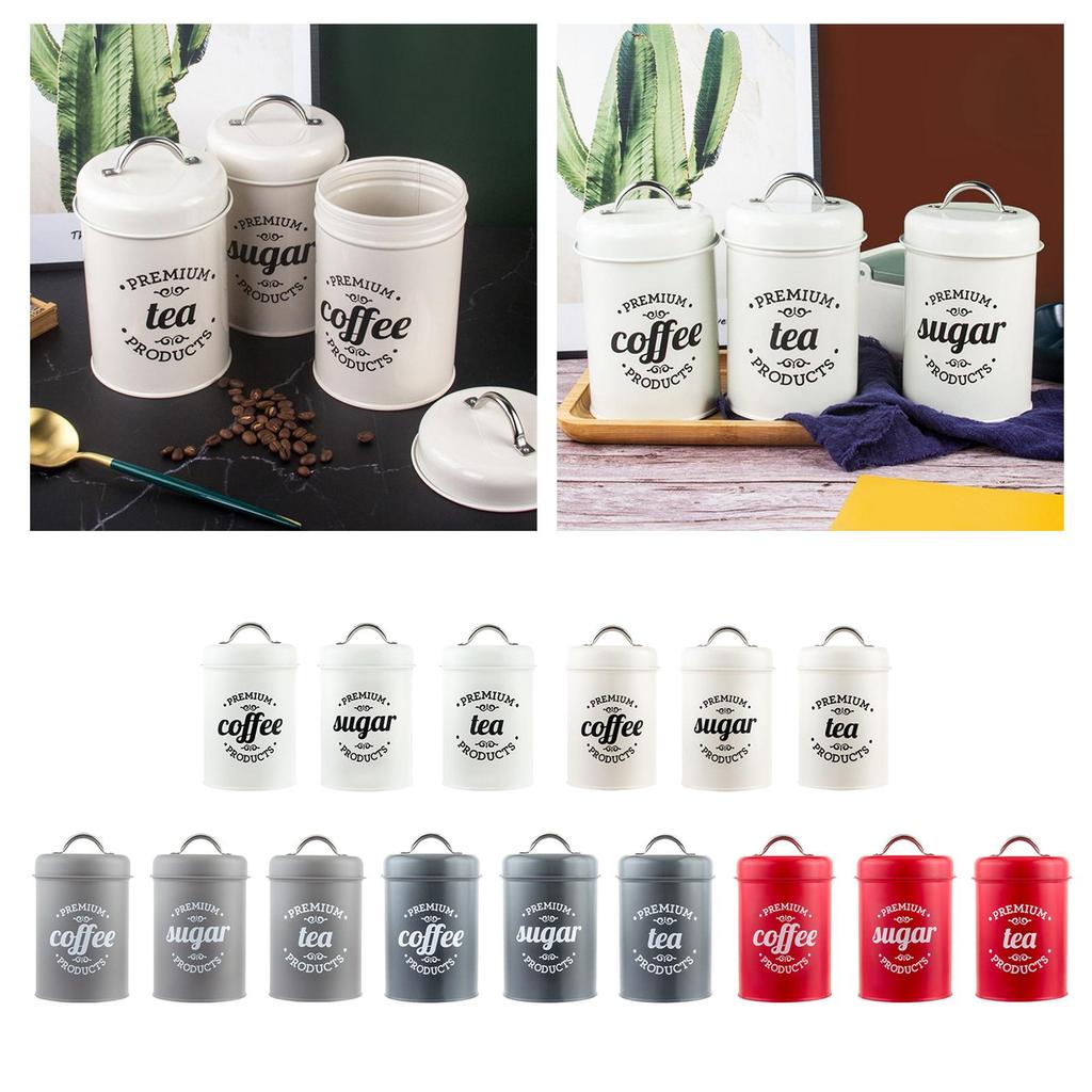 Kitchen Storage Canisters Set Metal Airtight Containers for Coffee Tea Sugar Countertop Organization