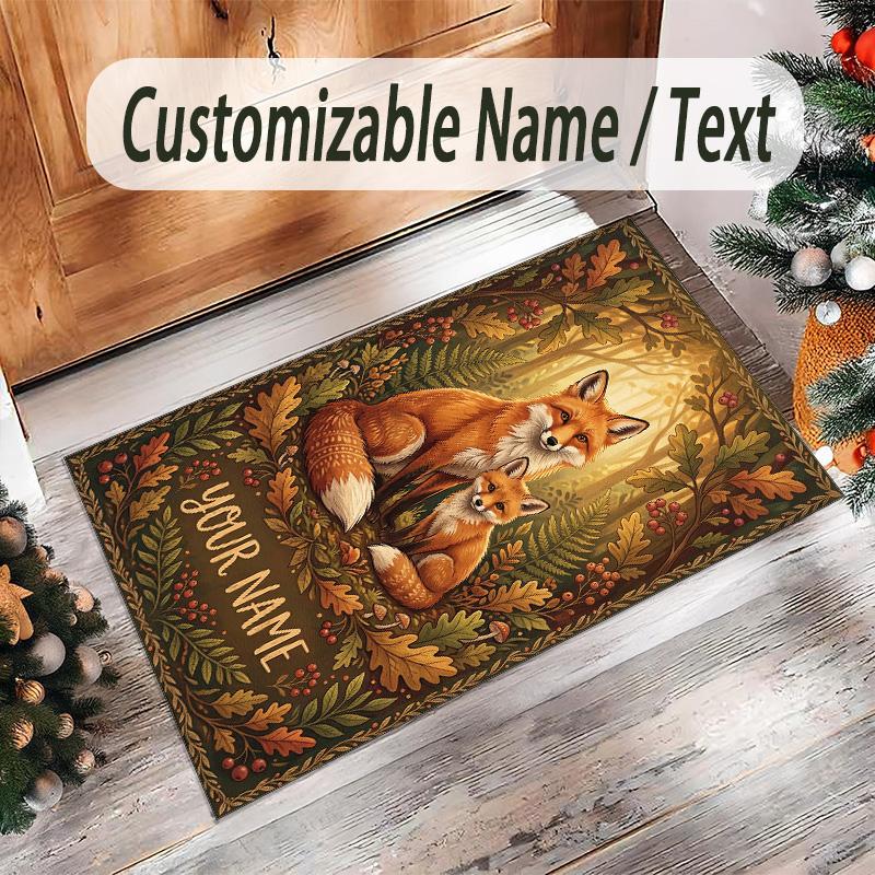 Fox Theme Crystal Velvet Floor Rug Personalized Custom Name Text Warm Carpet Home Decoration