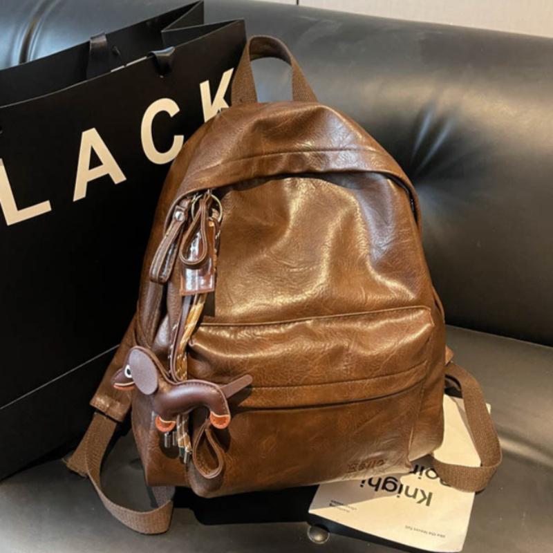 Fashionable PU Leather Backpack with Adjustable Shoulder Straps Simple Design Suitable for Daily Use Travel Shopping and Other Scenarios No Pendant