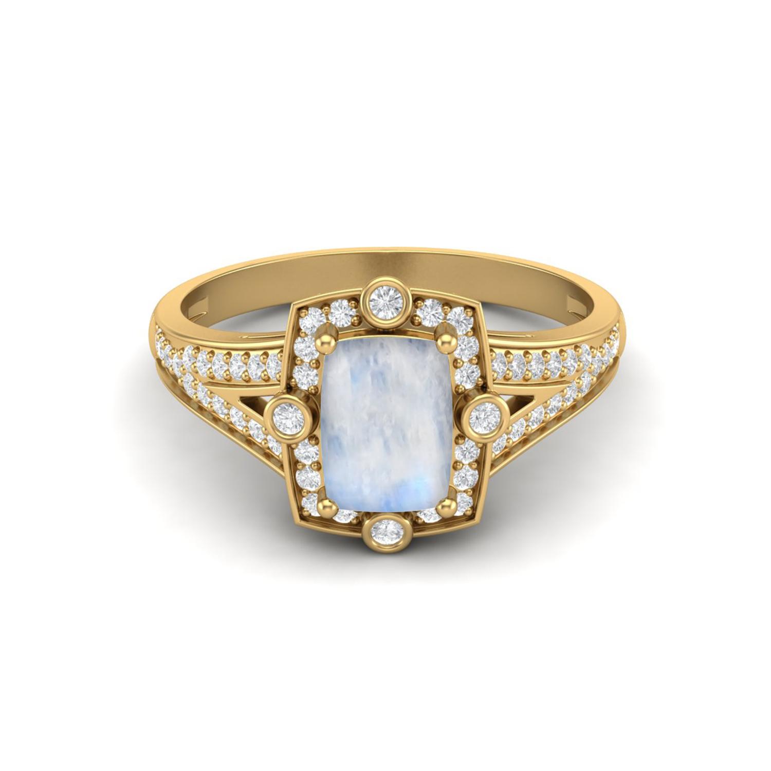 1.00 Cts Cushion Moonstone 925 Sterling Silver Gold Vermeil Solitaire Split Shank Wedding Women Ring 10 жёлтый