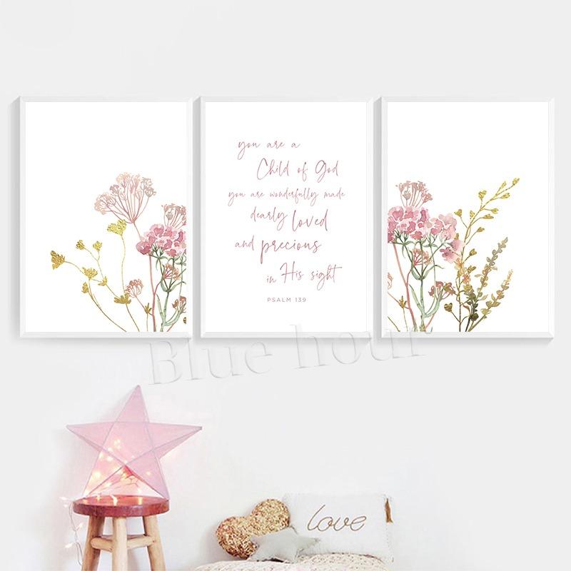 Christian Girl Nursery Wall Art Prints Bible Verse Poster Child of God Quote Canvas Painting Girl Gift Bay Girls Room Wall Decor