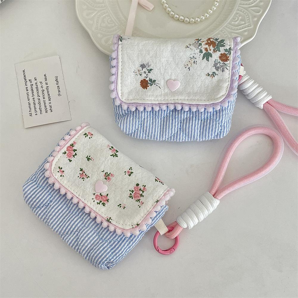Fresh Small Floral CCD Camera Storage Bag Anti-Fall Portable Compact Headphones Lipstick Cosmetics Storage Bag