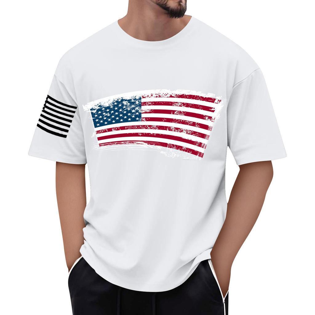 Men's Flag Printed T-Shirt Men's Loose Casual Short Sleeve Top