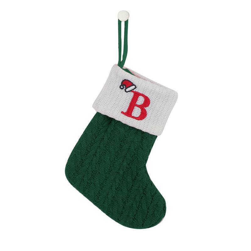 1 Stück Monogramm Gestrickte Socken Grün A-Z Buchstabe Hängende Weihnachtsstrümpfe Kamin Weihnachtsbaum Hängend Party Dekoration