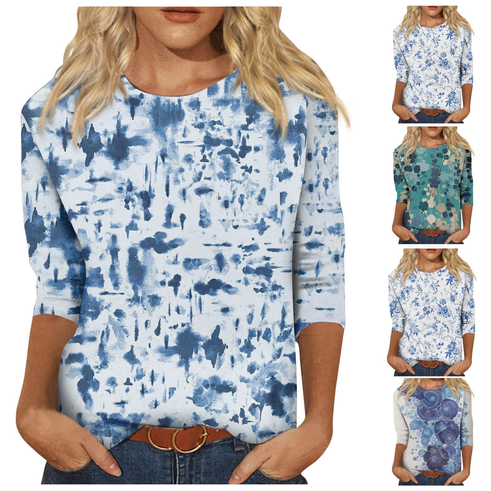 

Летние блузки для женщин, женские летние повседневные блузки с круглым вырезом и рукавами три четверти