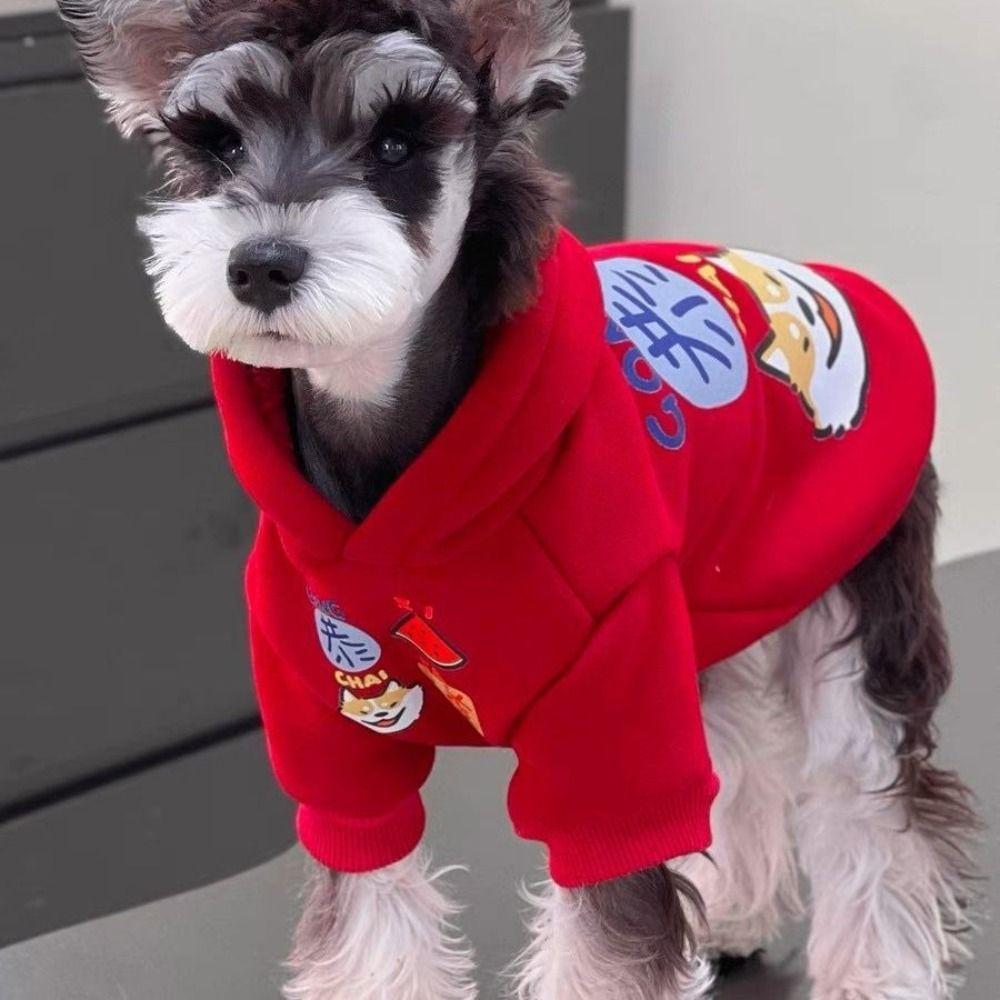 Dog Jacket Sweater Warm Pet Dog Hoodies Thickened Cartoon Dog Sweatshirt Red Soft Dog Jacket Clothing Outdoor