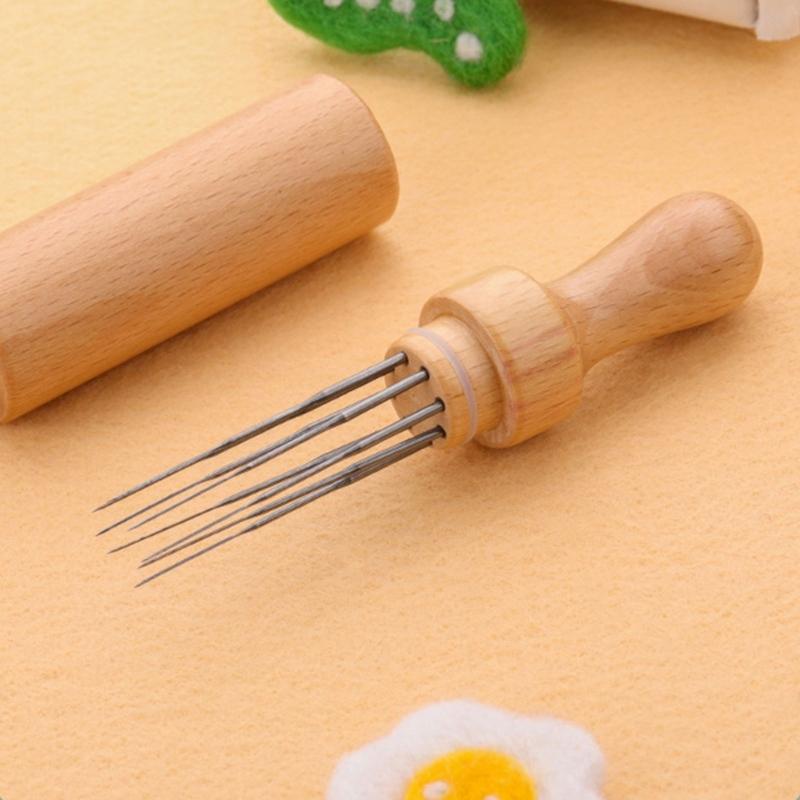 Felting Needle Wood Handle Felting Needle Tool with Felting Needle Embroidery Punching Tool MultiplNeedle Felting Handle
