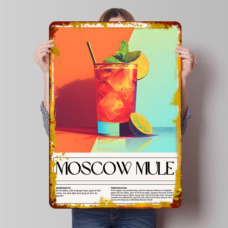 

Moscow Mule Cocktail Recipe Poster Customized Wall Art Vintage Metal Signs Retro Tin Plaque for Man Cave Decoration Home Decor 20x30cm（7.8x11.8inch）