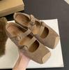 Fashion Retro Ballet Flat Belt Buckle Slip on Mary Jane Loafers for Women Daily Square Toe Comfort Soft Sole Leather Shoes Zapatos Mujer
