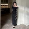 Pure and Elegant Off-Shoulder Black Evening Dress for Women, New Lace Waist-Cinching Slimming Hip-Hugging Long Dress for Trendy Style