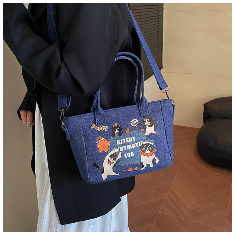 Retro Denim Tote Bag for Women Large Capacity Casual Shoulder Handbag Fashionable Daily Crossbody Bag KTB